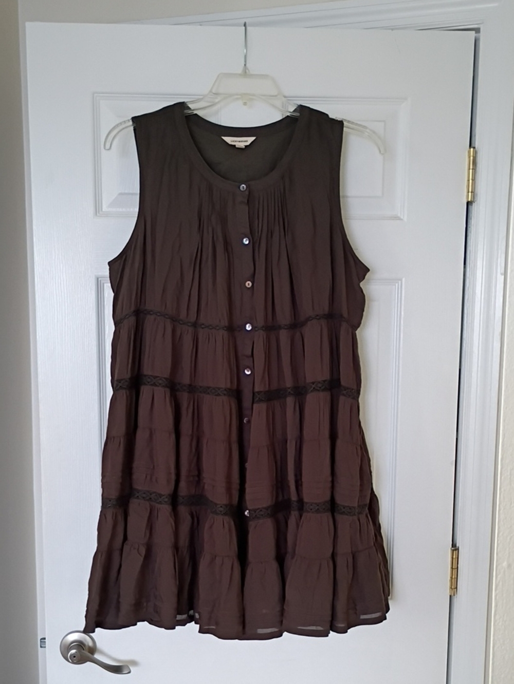 Lucky Brand Brown Sleeveless Tiered Button-Front Dress